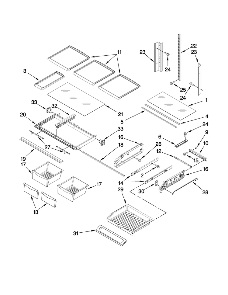 Shelf Parts Diagram and Parts List for AFI2538AEB5  Amana Refrigerator