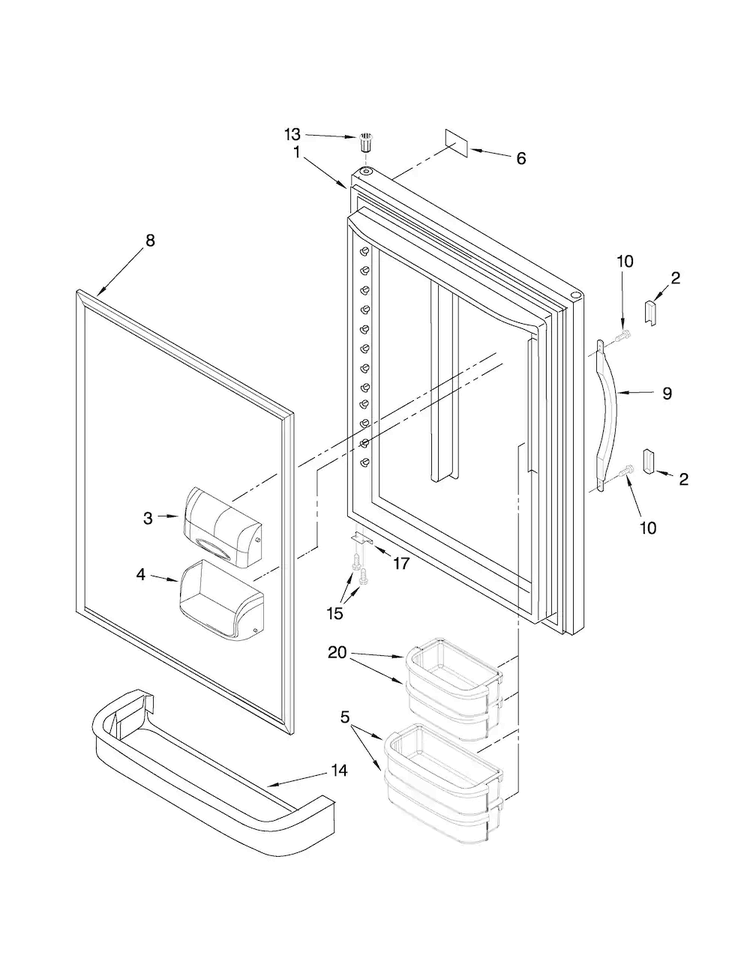 Refrigerator Door Parts Diagram and Parts List for ABB1921WEW0  Amana Refrigerator