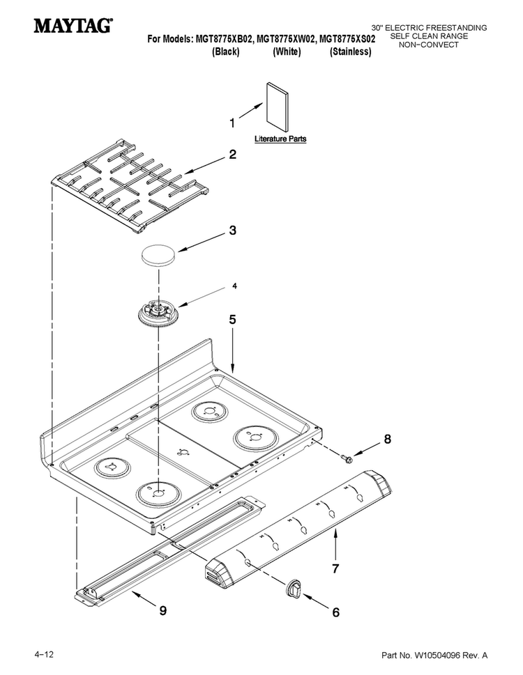 Cooktop Parts Diagram and Parts List for MGT8775XW02  Maytag Range