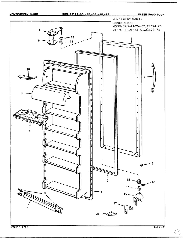 Fresh Food Door Diagram and Parts List for 21674B  Admiral Refrigerator