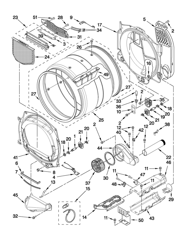 Bulkhead Parts Diagram and Parts List for MEDE251YG0  Maytag Dryer