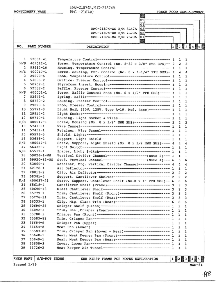 Fresh Food Compartment Page 2 Diagram and Parts List for 21874A  Admiral Refrigerator