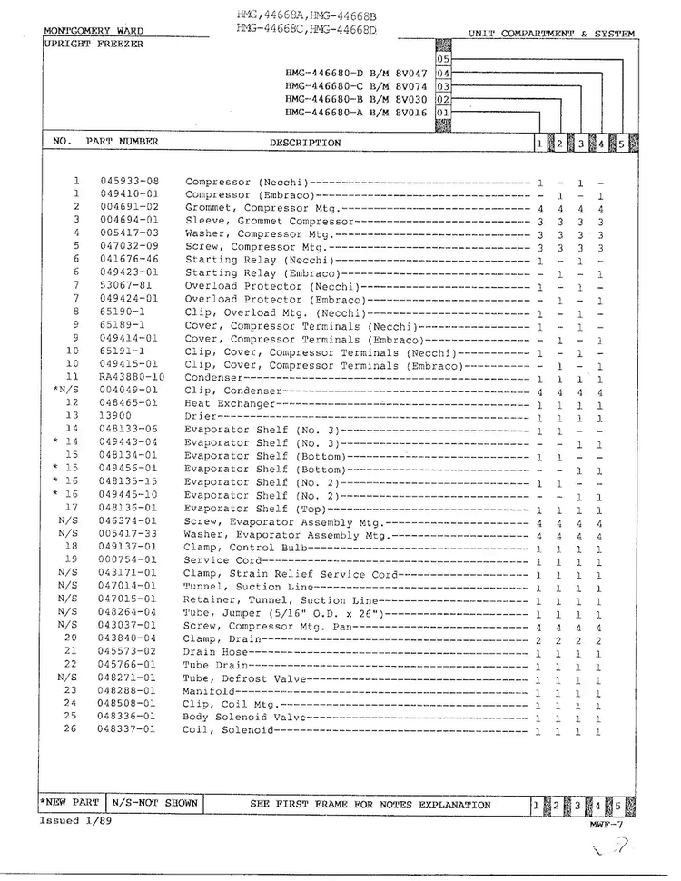 Unit Compartment And System Page 2 Diagram and Parts List for 44668C  Admiral Freezer