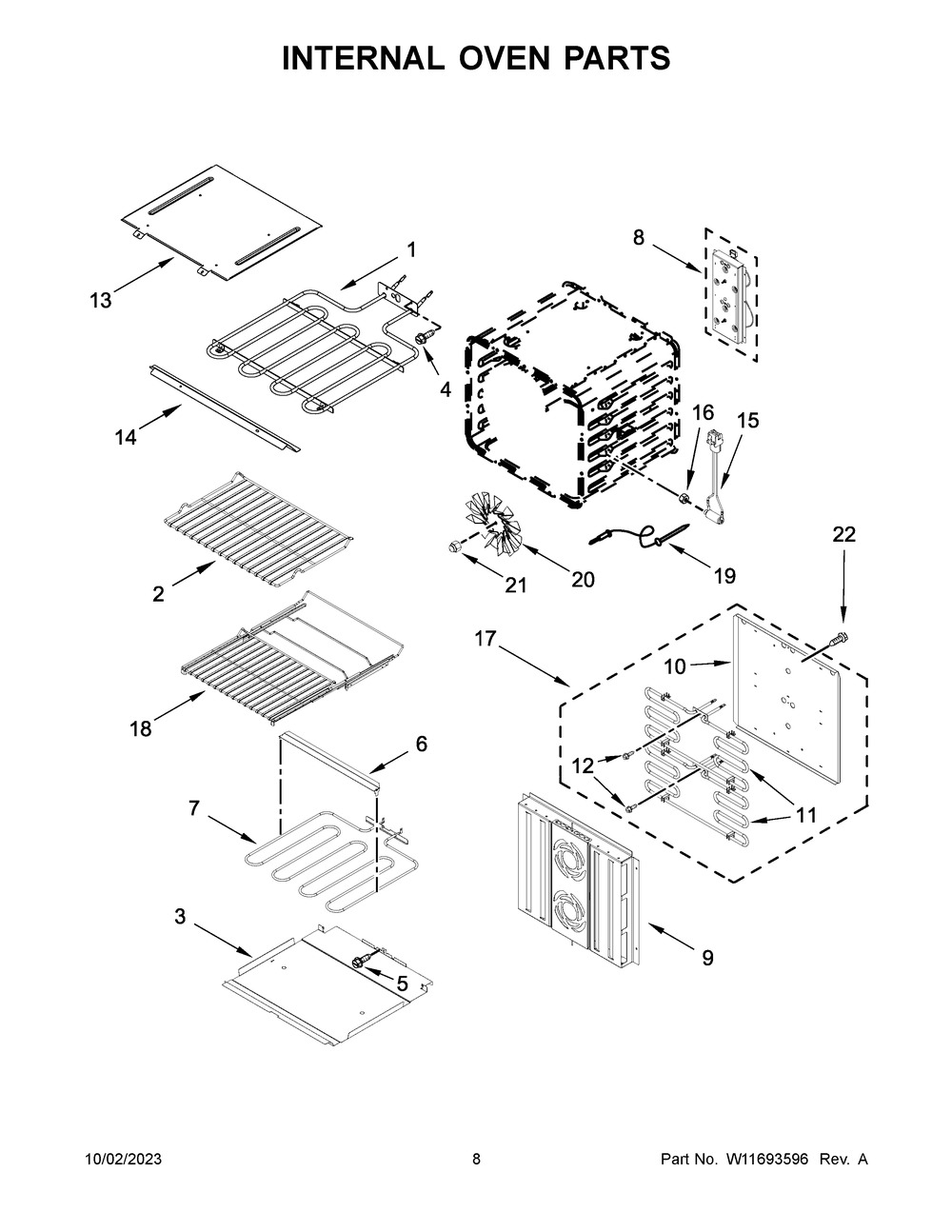 Internal Oven Parts Diagram and Parts List for JJW3430LM01  Jenn-Air Wall Oven