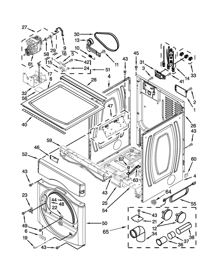 Dryer Cabinet Parts Diagram and Parts List for MLE20PRBZW2  Maytag Washer Dryer Combo
