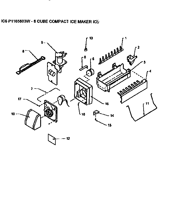 Icemaker Diagram and Parts List for TR21S4W-P1196102WW  Amana Refrigerator
