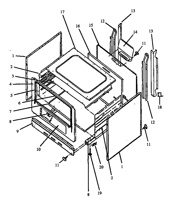 Cabinet Assembly Diagram and Parts List for SBP26ZZ-P1142376NL  Amana Range