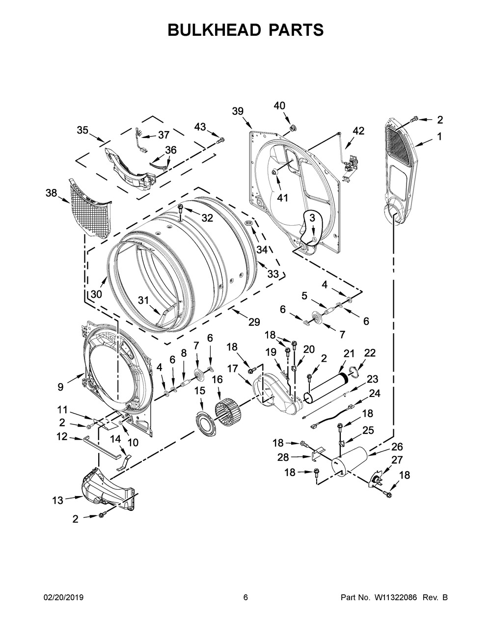 Bulkhead Parts Diagram and Parts List for MGD6630HC0  Maytag Dryer