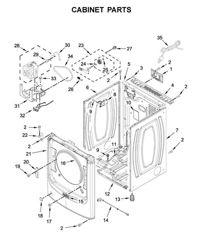 Cabinet Parts Diagram and Parts List for MGD8630HC0  Maytag Dryer