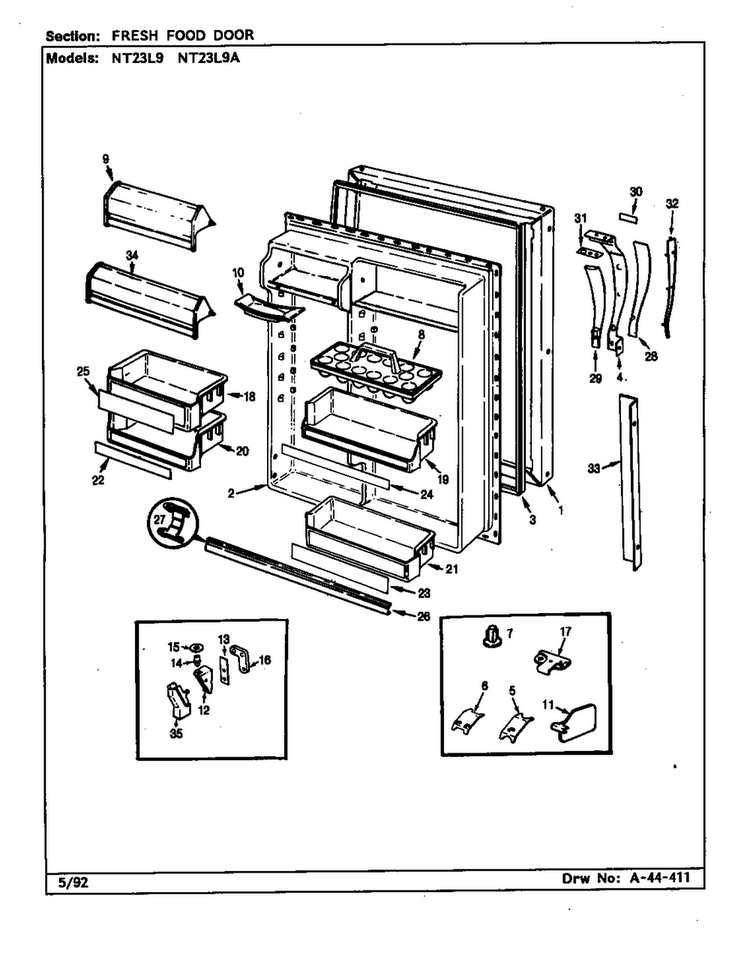 Fresh Food Door Diagram and Parts List for NT23L9A BA98C Admiral Refrigerator