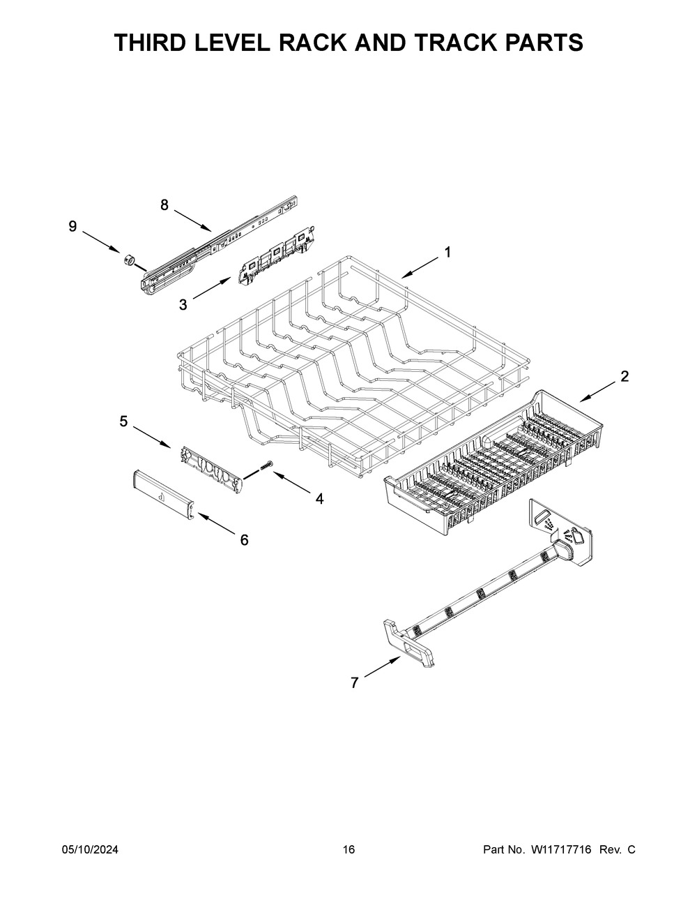 Third Level Rack And Track Parts Diagram and Parts List for JDAF5924RX0  Jenn-Air Dishwasher