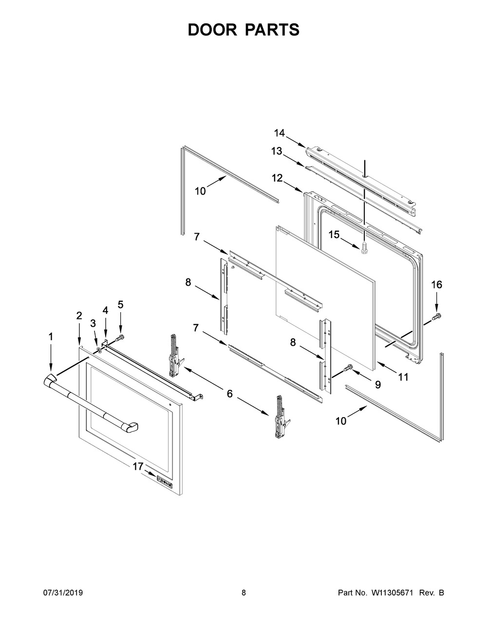 Door Parts Diagram and Parts List for JIS1450DP2  Maytag Range