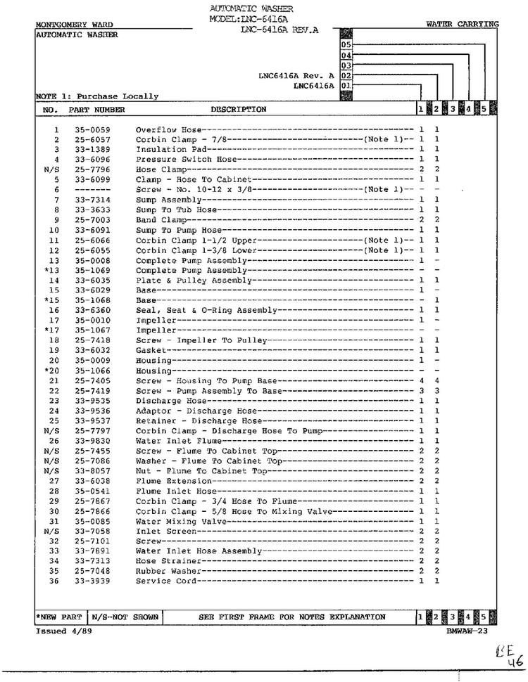 Water Carrying Page 2 Diagram and Parts List for 6416A REV A Norge Washer