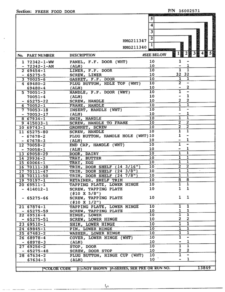 Fresh Food Door Page 2 Diagram and Parts List for 211340  Admiral Refrigerator