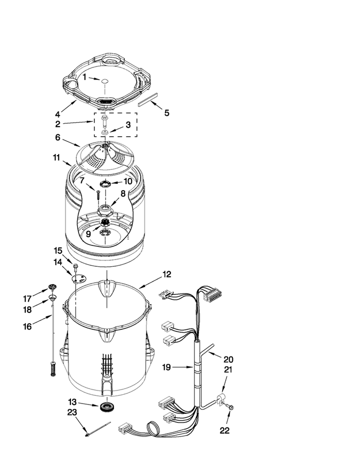 Basket And Tub Parts Diagram and Parts List for MVWC450XW1  Maytag Washer