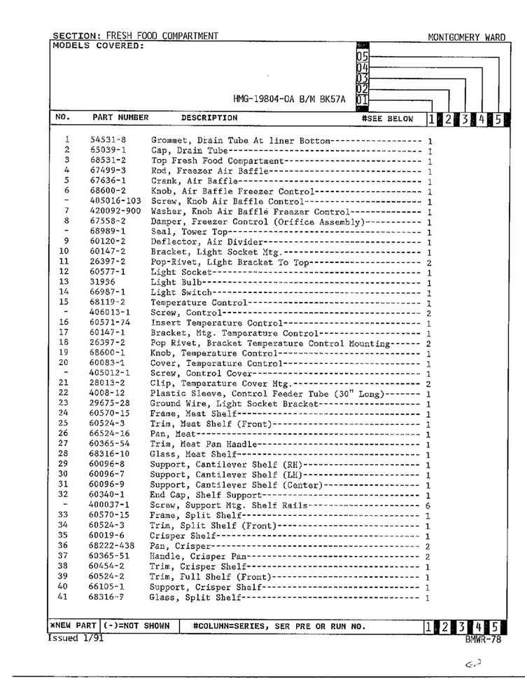 Fresh Food Compartment Page 2 Diagram and Parts List for 19804-0A  Admiral Refrigerator