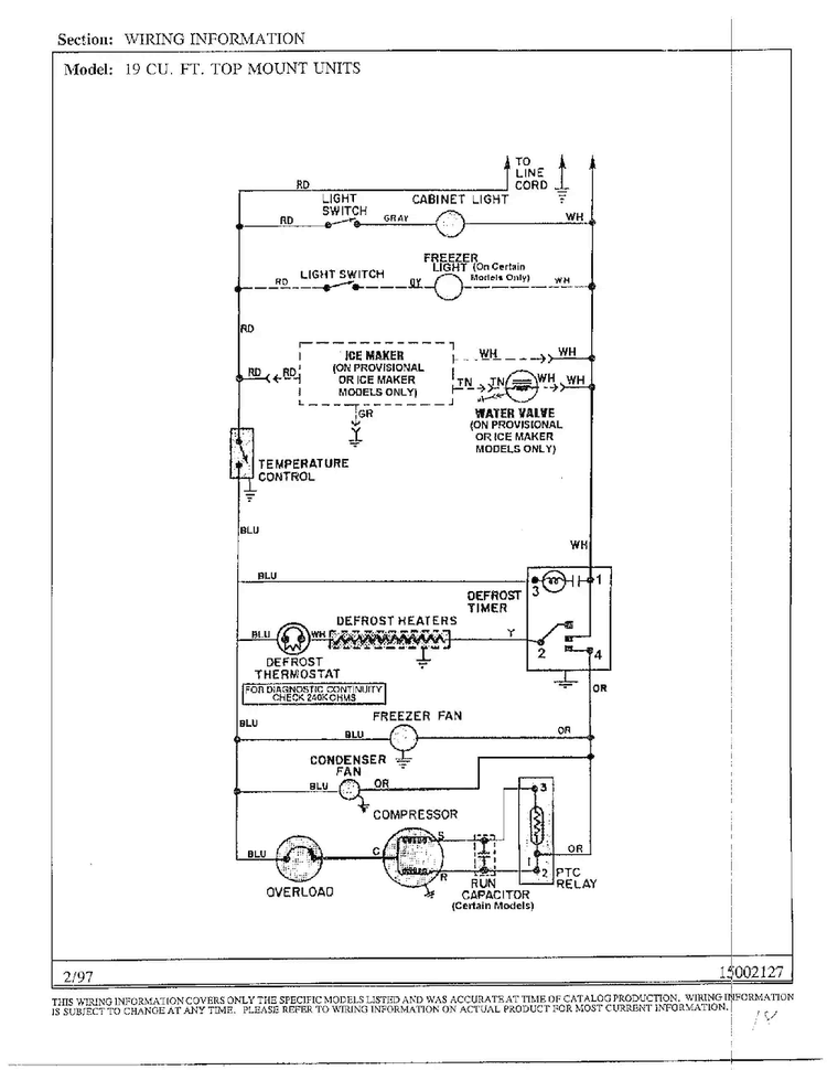 Wiring Information Diagram and Parts List for HMG191777  Admiral Refrigerator