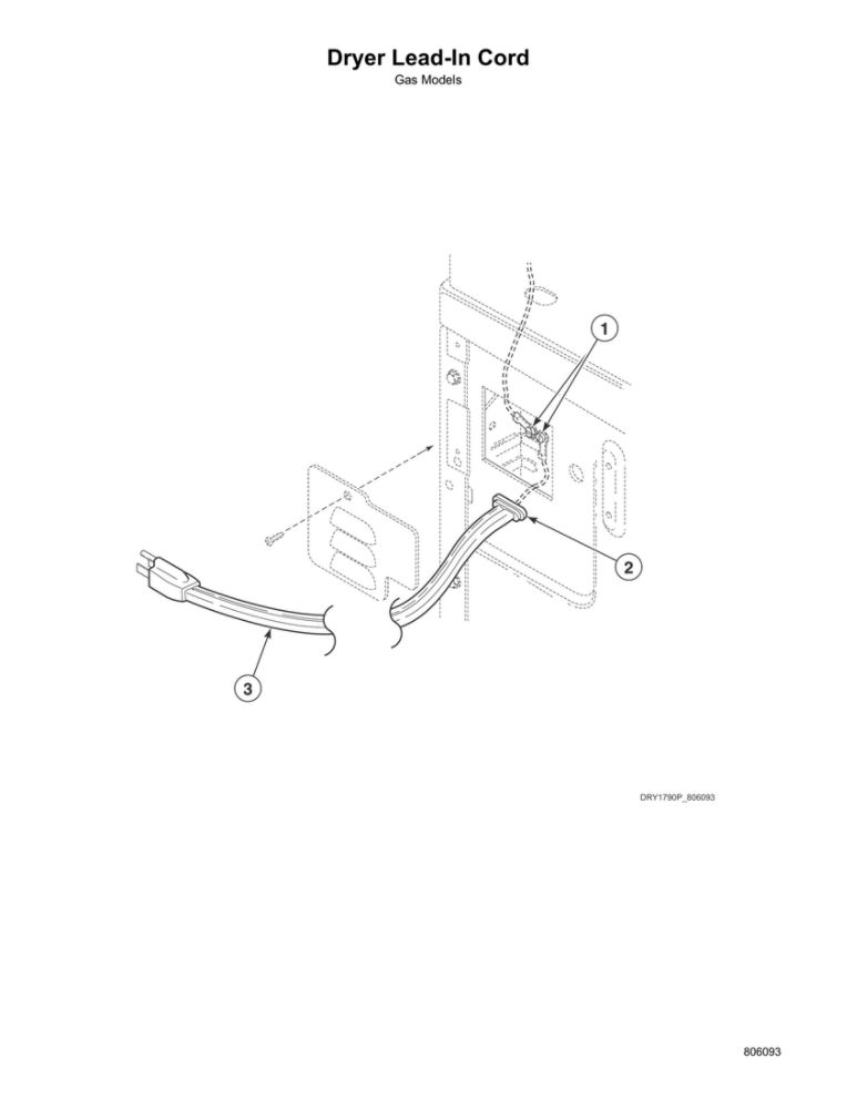 Dryer Lead-In Cord Diagram and Parts List for ATGE9ASP115TW01  Speed Queen Washer Dryer Combo