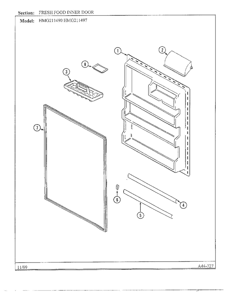 Fresh Food Inner Door Diagram and Parts List for HMG211490  Admiral Refrigerator