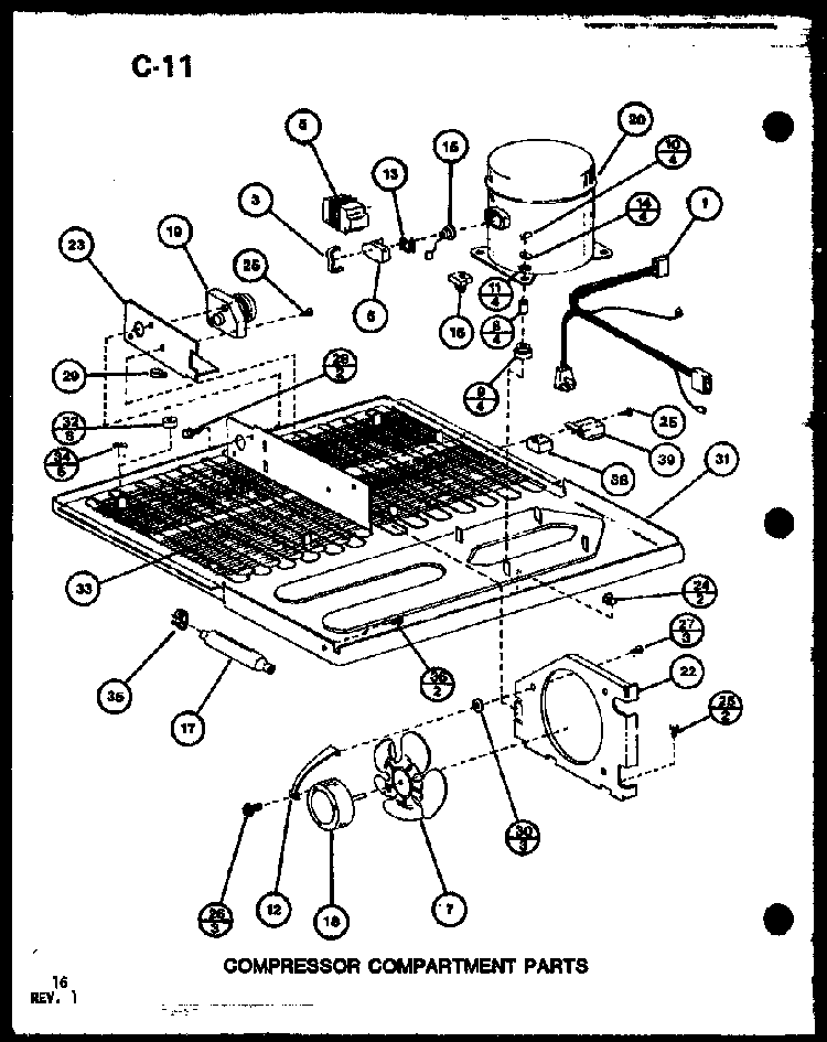 Compressor Compartment Parts Diagram and Parts List for TC20C-P76512-11W  Amana Refrigerator