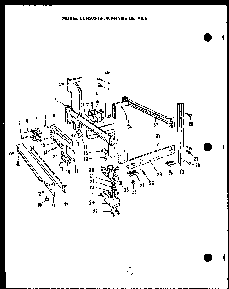 Frame Details Diagram and Parts List for DUR202-19-OK  Caloric Dishwasher