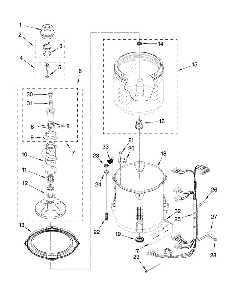 Basket And Tub Parts Diagram and Parts List for 7MMVWC310YW0  Maytag Washer