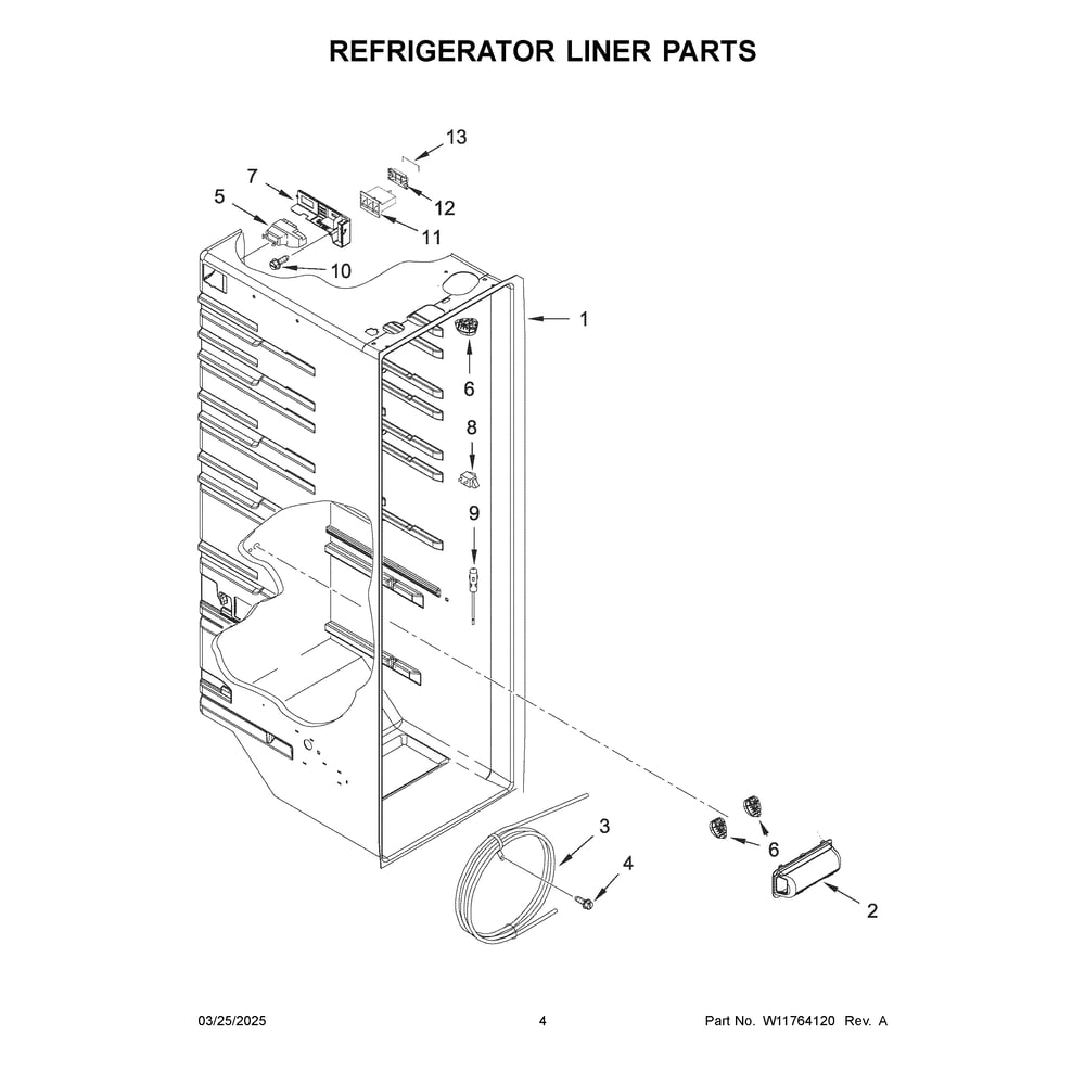 Refrigerator Liner Parts Diagram and Parts List for ASI2175GRB10  Amana Refrigerator