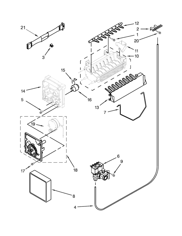 Icemaker Parts Diagram and Parts List for ASD2275BRW01  Amana Refrigerator