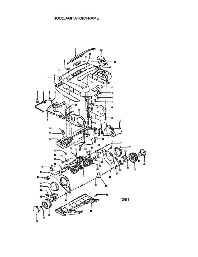 Hood/agitator/frame Diagram and Parts List for U6329-930  Hoover Upright Vacuum