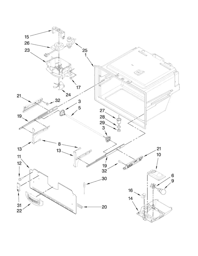 Freezer Liner Parts Diagram and Parts List for MFX2571XEW0  Maytag Refrigerator