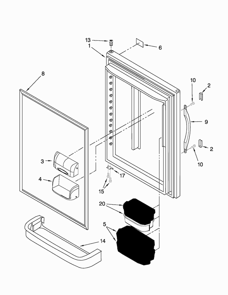 Refrigerator Door Parts Diagram and Parts List for ABB1921WEW1  Amana Refrigerator