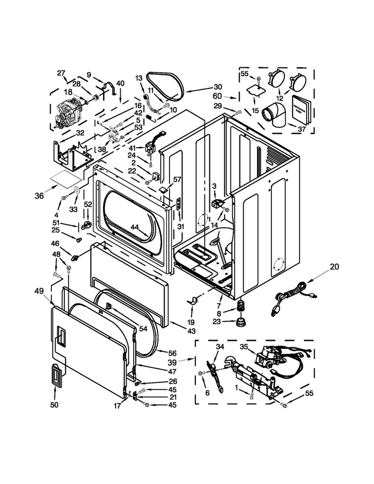 Cabinet Parts Diagram and Parts List for MDG18MNAWW0  Maytag Dryer