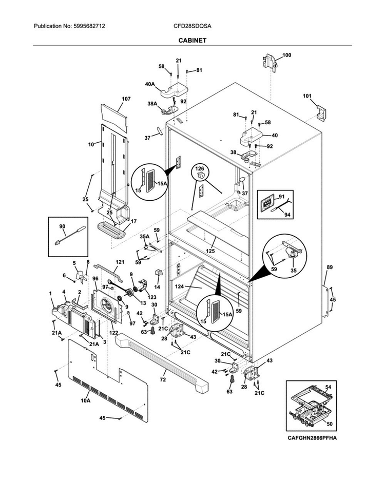Cabinet Diagram and Parts List for CFD28SDQSA  Crosley Refrigerator