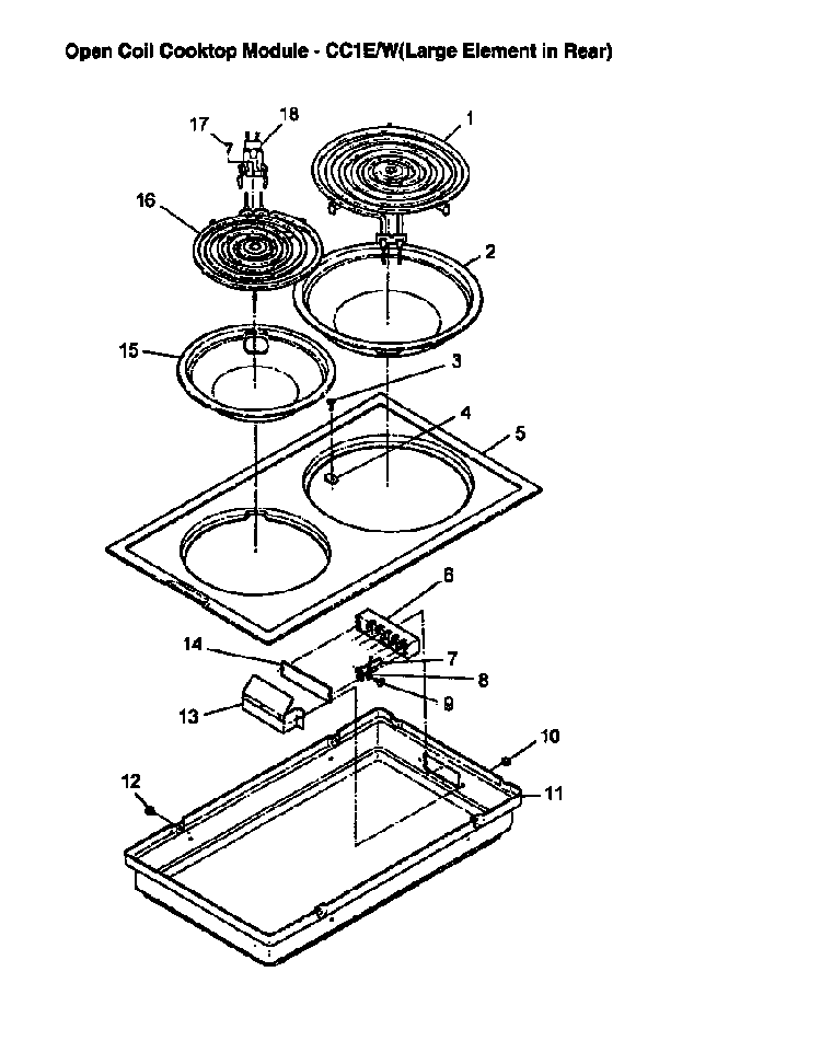 Op Coil Cookt Mod-cc1e/w Diagram and Parts List for CC13W P1155203S Amana Range