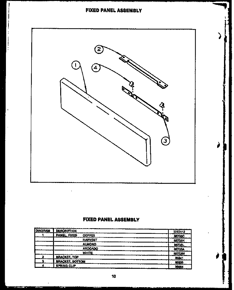 FIXED PANEL ASSY Diagram and Parts List for EHD112  Caloric Range