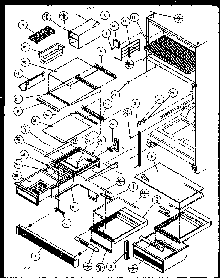 Refrigerator Shelving And Drawers Diagram and Parts List for 85161W-P1117111WW  Amana Refrigerator