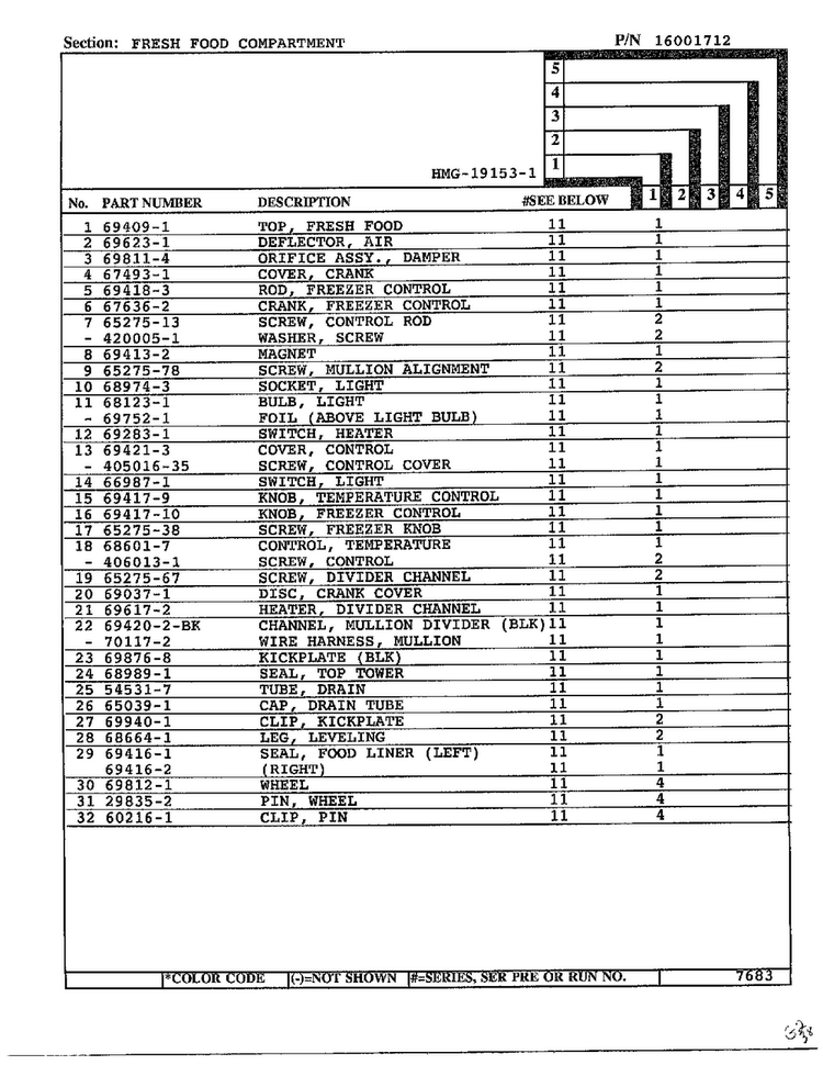 Fresh Food Compartment Page 2 Diagram and Parts List for 19153-1  Admiral Refrigerator