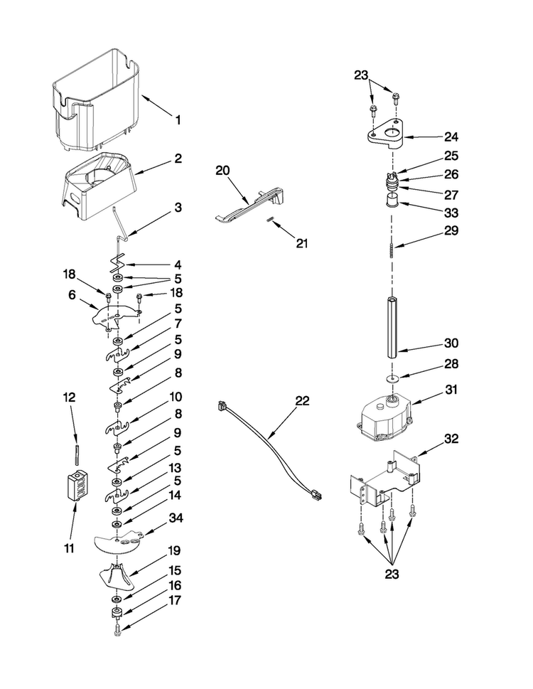 Motor And Ice Container Parts Diagram and Parts List for JCD2395WES02  Jenn-Air Refrigerator