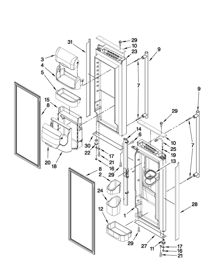 Refrigerator Door Parts Diagram and Parts List for JFI2089WTS6  Jenn-Air Refrigerator
