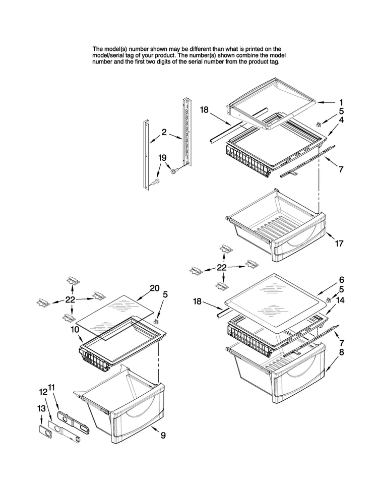 Refrigerator Shelf Parts Diagram and Parts List for JS2628HEKB13  Jenn-Air Refrigerator