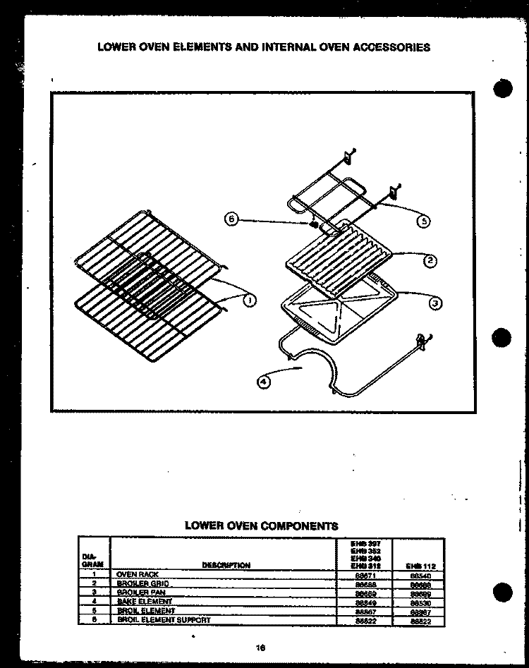 LW OVEN ELEMENTS & INTERNAL OVEN ACS Diagram and Parts List for EHB112  Caloric Range