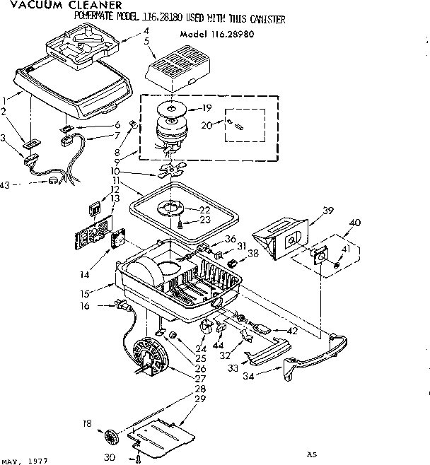 Base Assembly Diagram and Parts List for 11628980  Kenmore Canister Vacuum