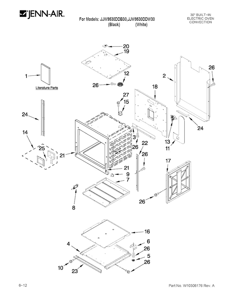Oven Parts Diagram and Parts List for JJW9530DDB30  Jenn-Air Wall Oven