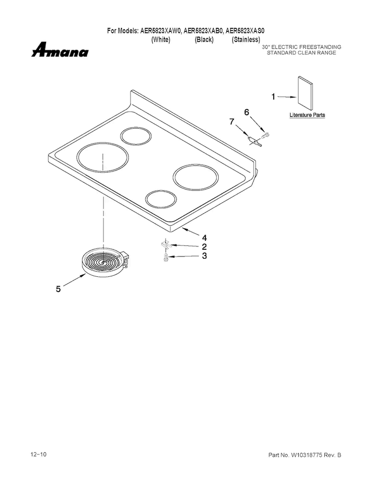 Cooktop Parts Diagram and Parts List for AER5823XAW0  Amana Range