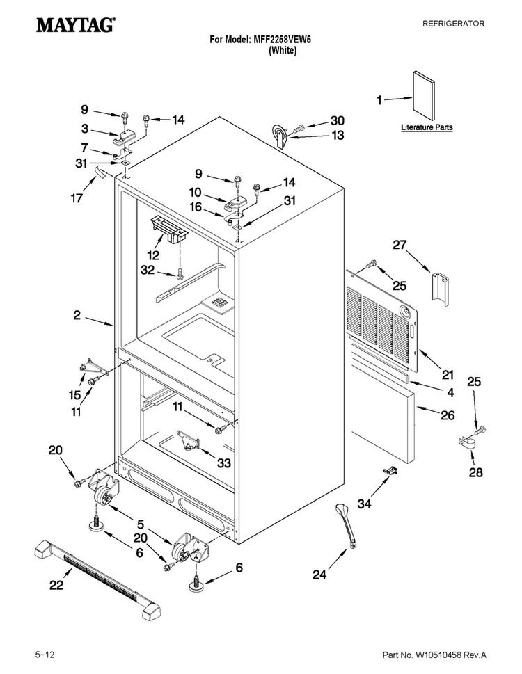 Cabinet Parts Diagram and Parts List for MFF2258VEW5  Maytag Refrigerator