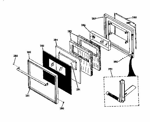 Lower Black Glass Door Diagram and Parts List for 8504277792  Kenmore Range