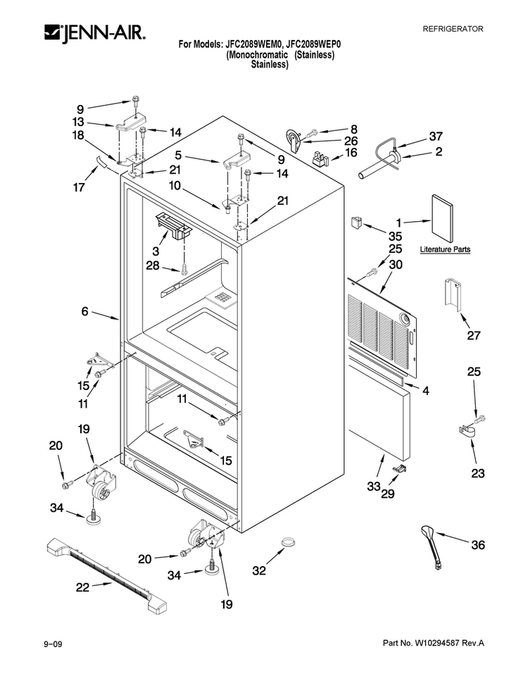 Cabinet Parts Diagram and Parts List for JFC2089WEM0  Jenn-Air Refrigerator