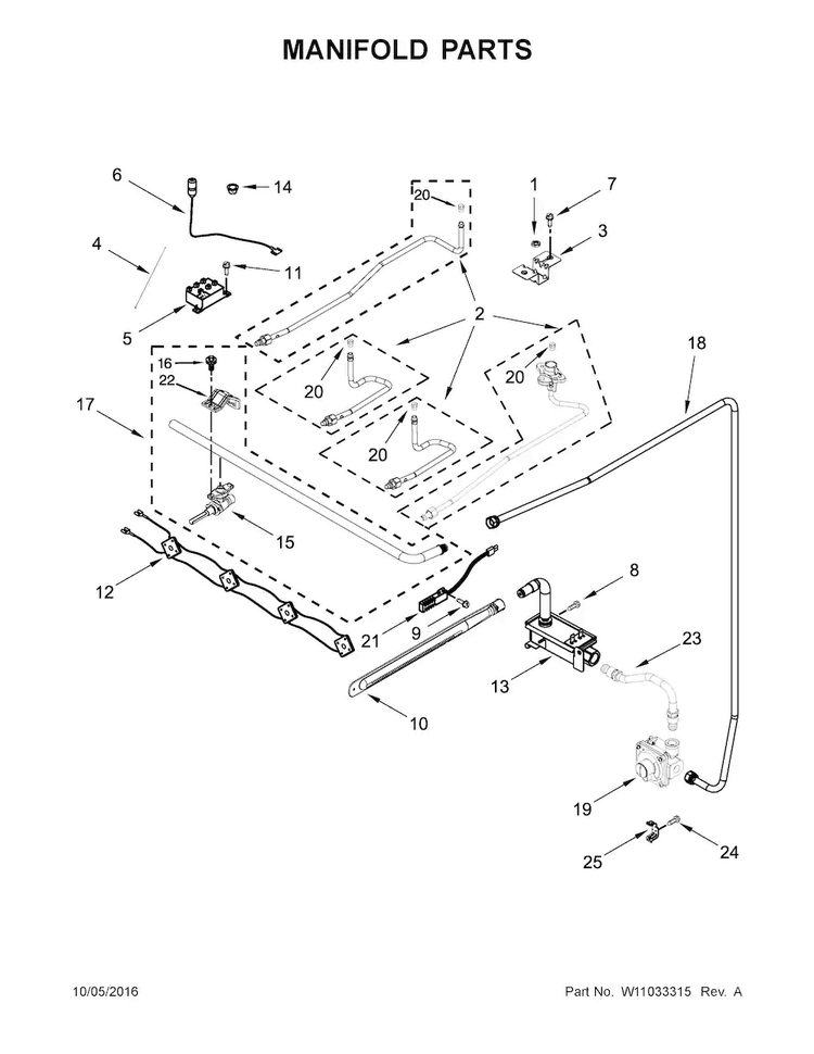 Manifold Parts Diagram and Parts List for AGR4230BAW1  Amana Range