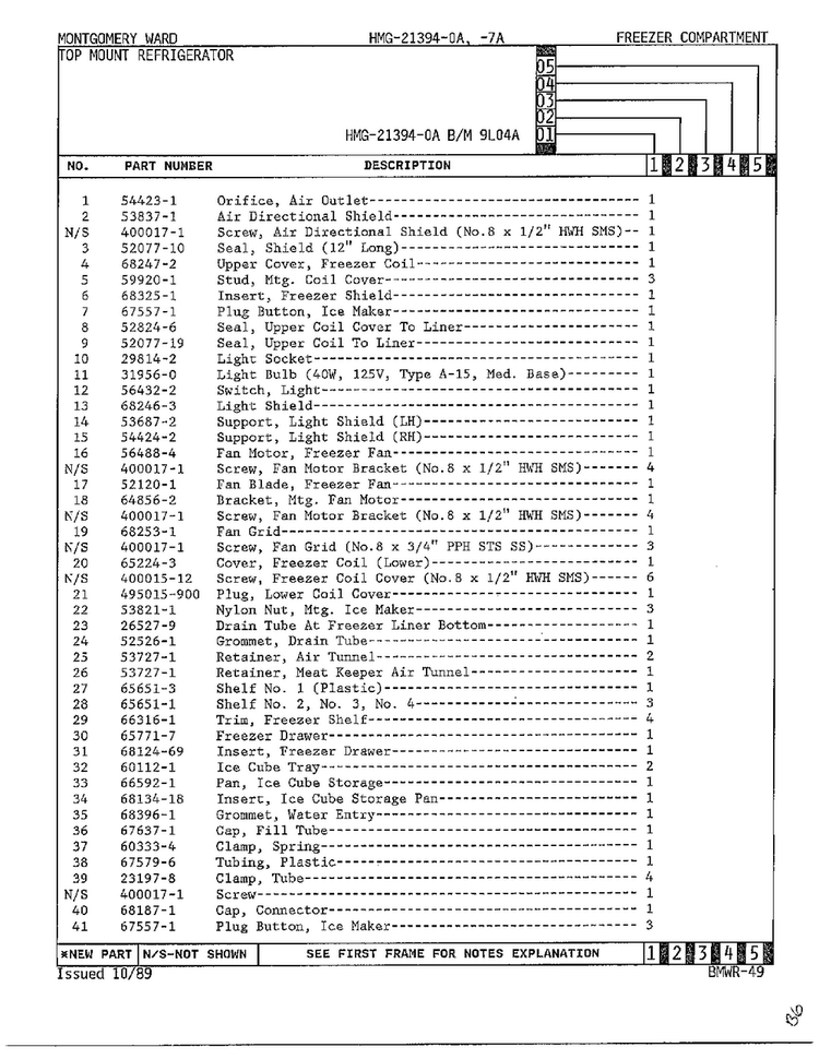 Freezer Compartment Page 2 Diagram and Parts List for 21394-A  Admiral Refrigerator