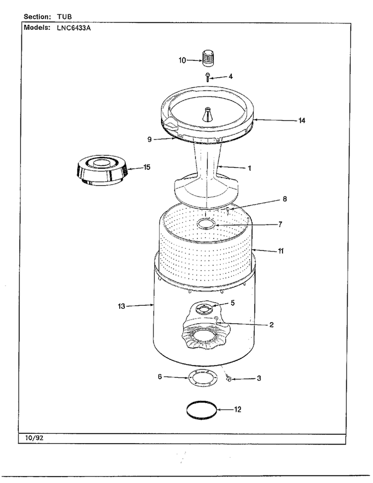 Tub Diagram and Parts List for 6433A  Norge Washer
